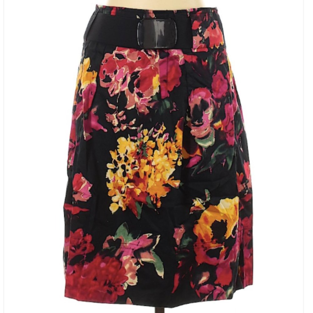 Grace Elements Belted A-Line Floral Skirt EUC
